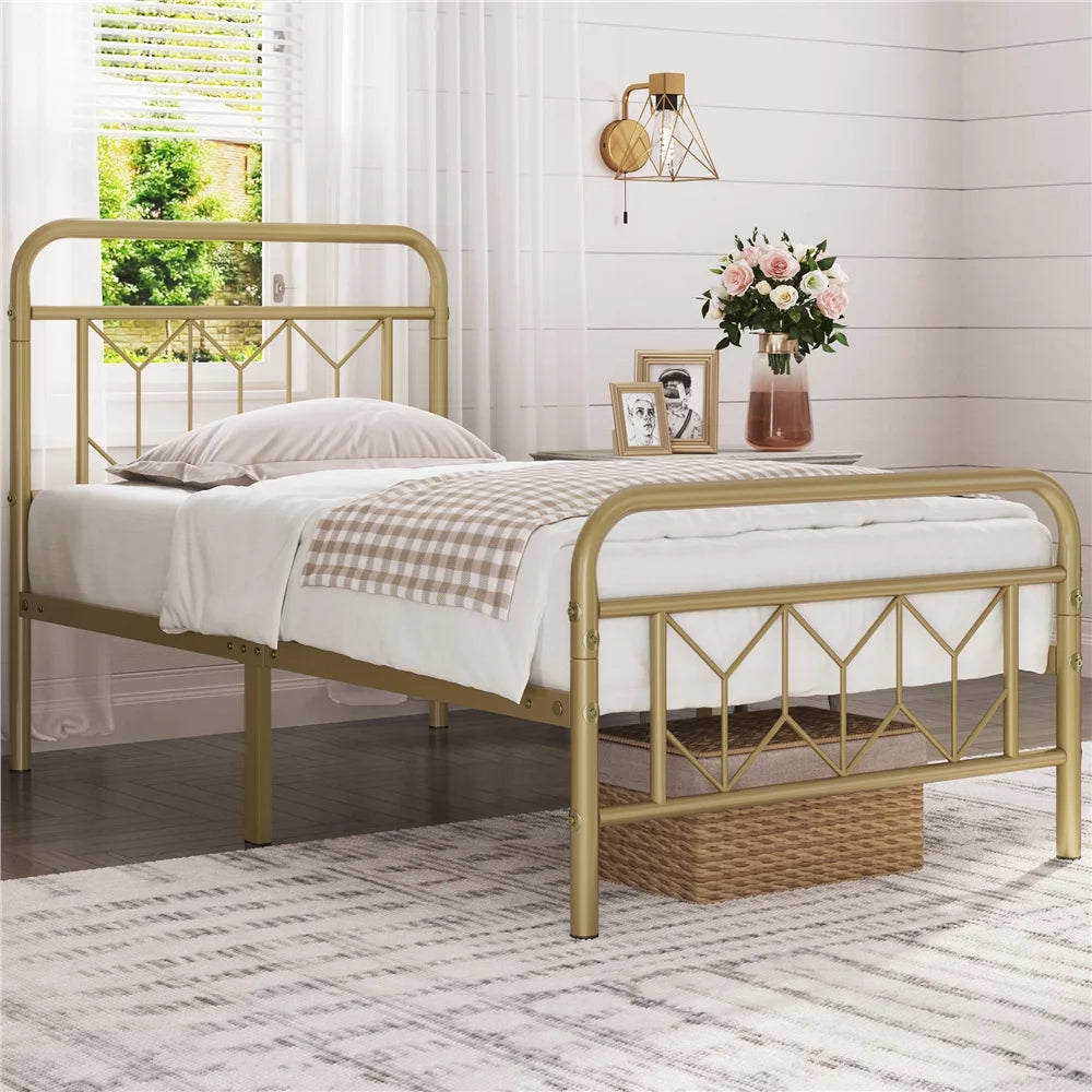 Twin XL Antique Gold Metal Platform Bed X710
