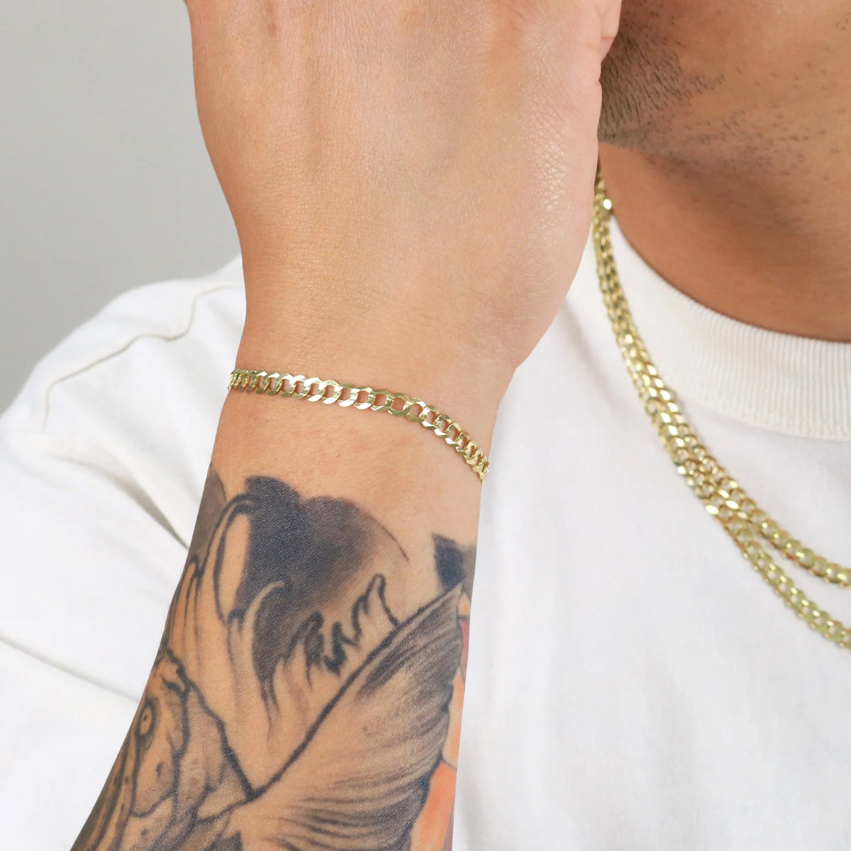 14k Yellow Gold 5mm Solid Cuban Curb Link Chain Bracelet B6610