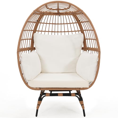 Oversized 360 Swivel Rattan Egg Chair with Beige Cushion A90180