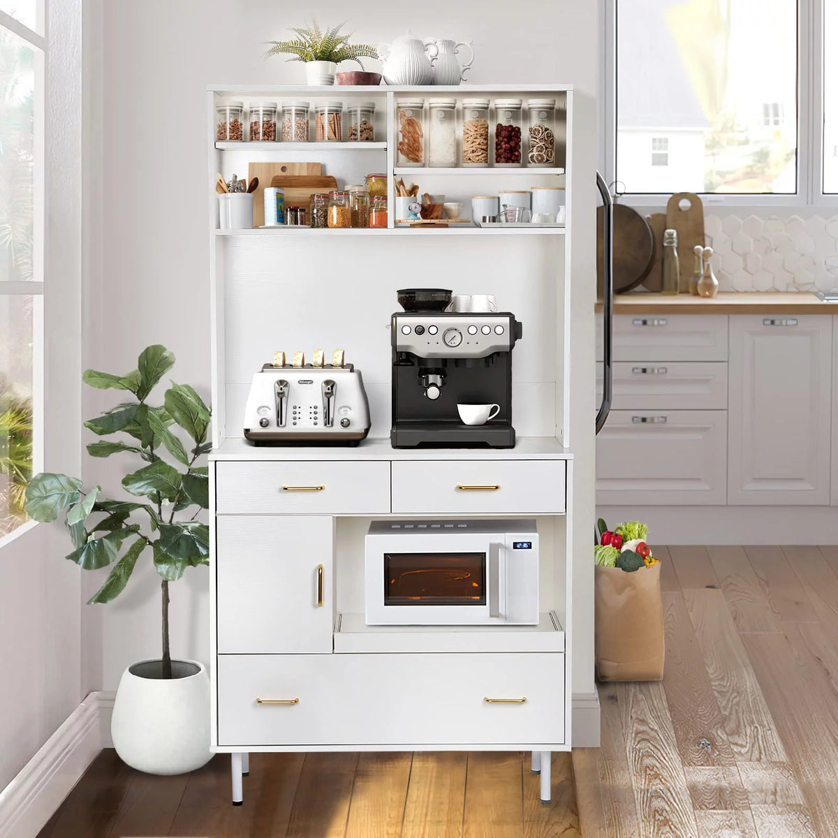 White 71'' Kitchen Pantry Storage Cabinet with 3 Drawers M4740