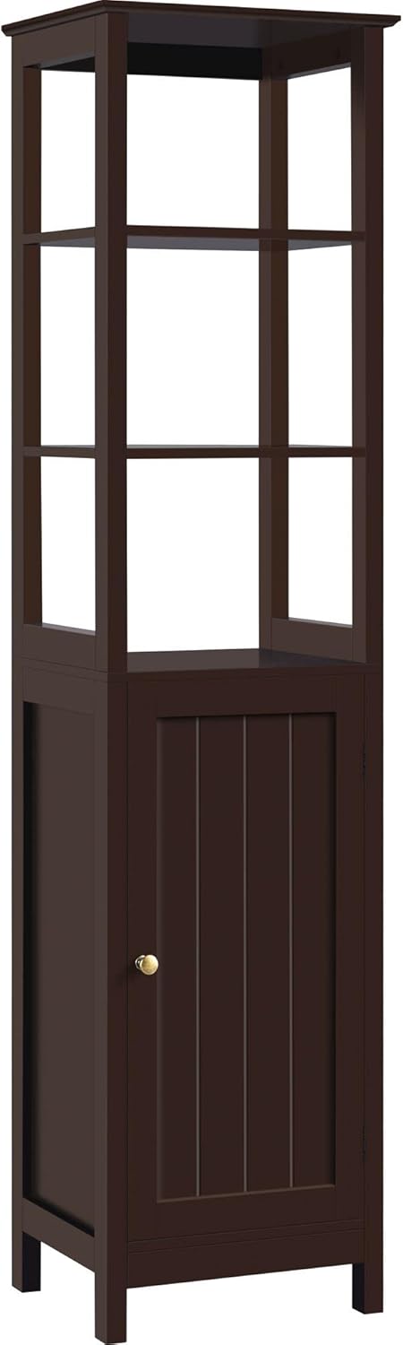 63 in H Espresso 3 Tier Narrow Freestanding Storage Cabinet V472