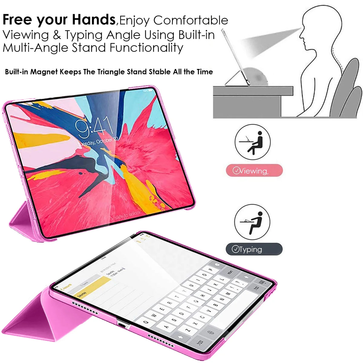 Pink iPad Pro 12.9 Inch Case with Sleep Wake Cover H4183