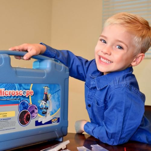Kids Microscope Kit 100X-1200X Magnification Metal Body LED Light C20642