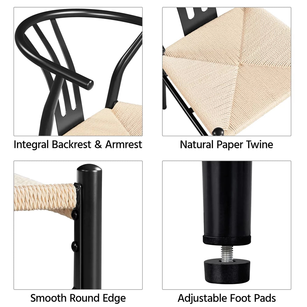 2PCS Weave Modern Dining Chair with Metal Frame, Black P78414