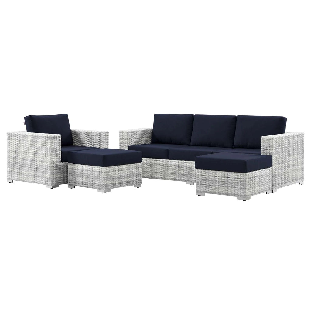 Lounge Sectional Sofa Chair Set, Rattan, Wicker, Light Grey Gray Blue Navy, Outdoor Patio Balcony Cafe Bistro Garden Furniture Hotel Hospitality C350