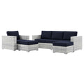 Lounge Sectional Sofa Chair Set, Rattan, Wicker, Light Grey Gray Blue Navy, Outdoor Patio Balcony Cafe Bistro Garden Furniture Hotel Hospitality C350