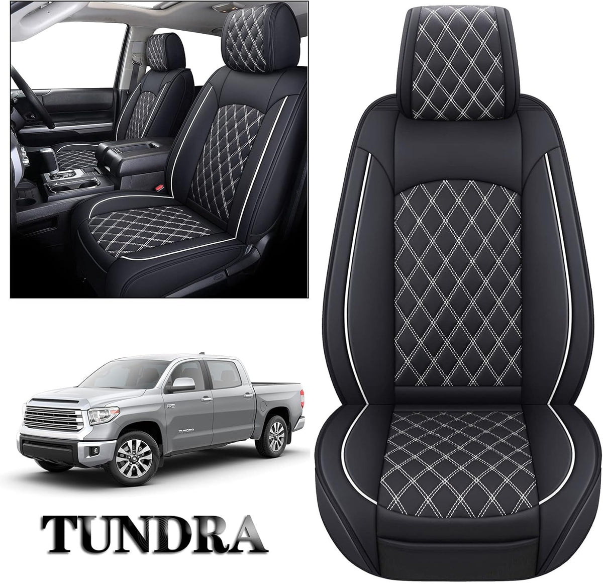 Black Leather Seat Covers for Toyota Tundra Crewmax Double Cab Split Bench 40/60 5 PCS Full Set T9924