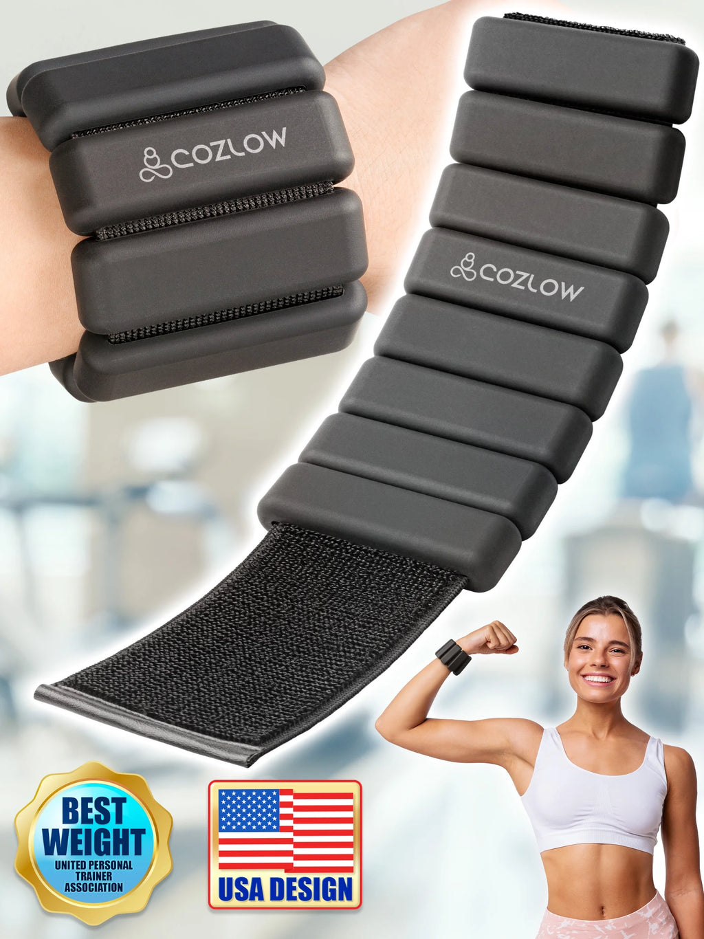 Adjustable Ankle & Wrist Weights, 1 Pair, 1 lb each, Black E835