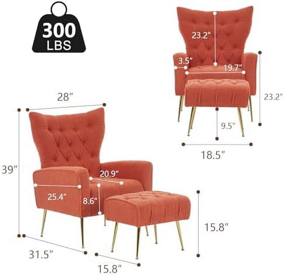 Velvet Accent Chair with Ottoman Button Tufted Armchair G964042