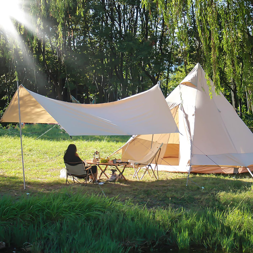 Camping Tent Tarp with Poles, 4-6 Person PU 3000mm Lightweight Awning Canopy Sun Shelter O829228