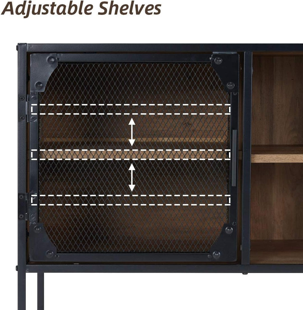 Rustic Brown Kitchen Storage Cabinet with Metal Mesh Doors and Adjustable Shelves M676698