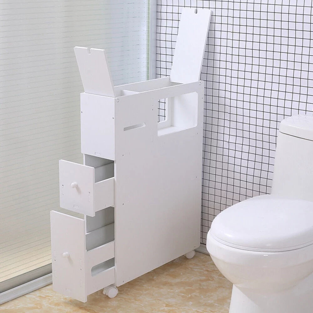 Slim Bathroom Storage Cabinet Floor Standing Organizer Shelves N920818