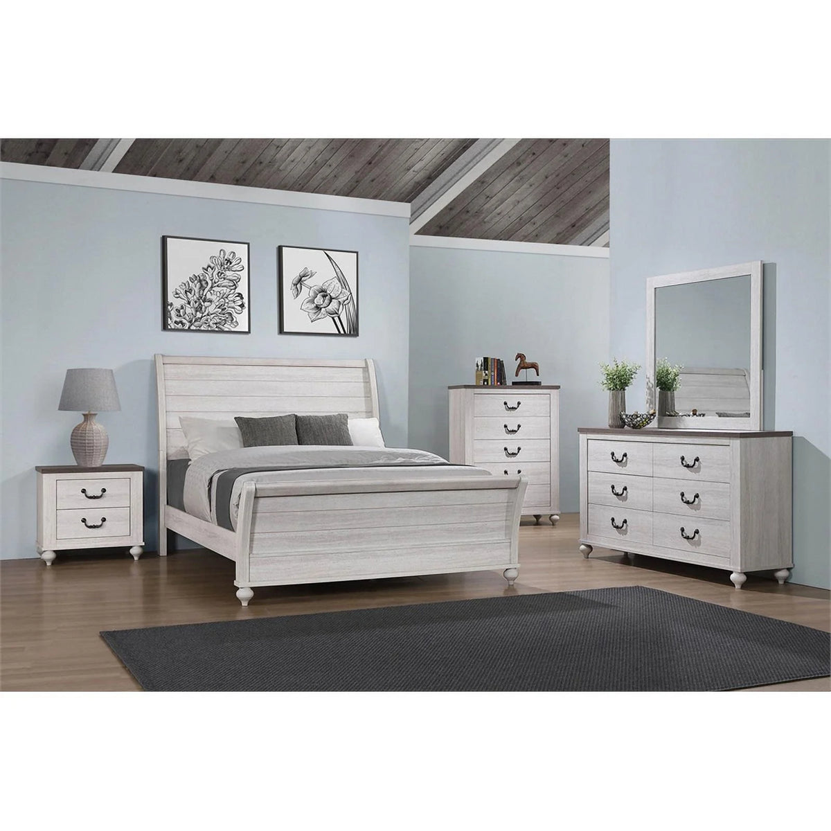 Gray Wood Eastern King Sleigh Panel Bed A9436