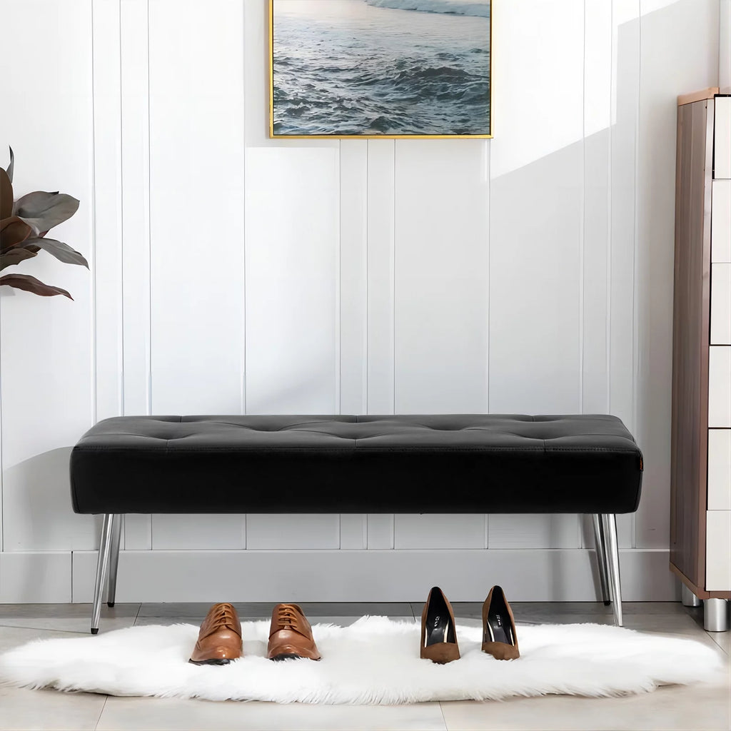 Black Faux PU Leather Tufted Ottoman Bench M17589