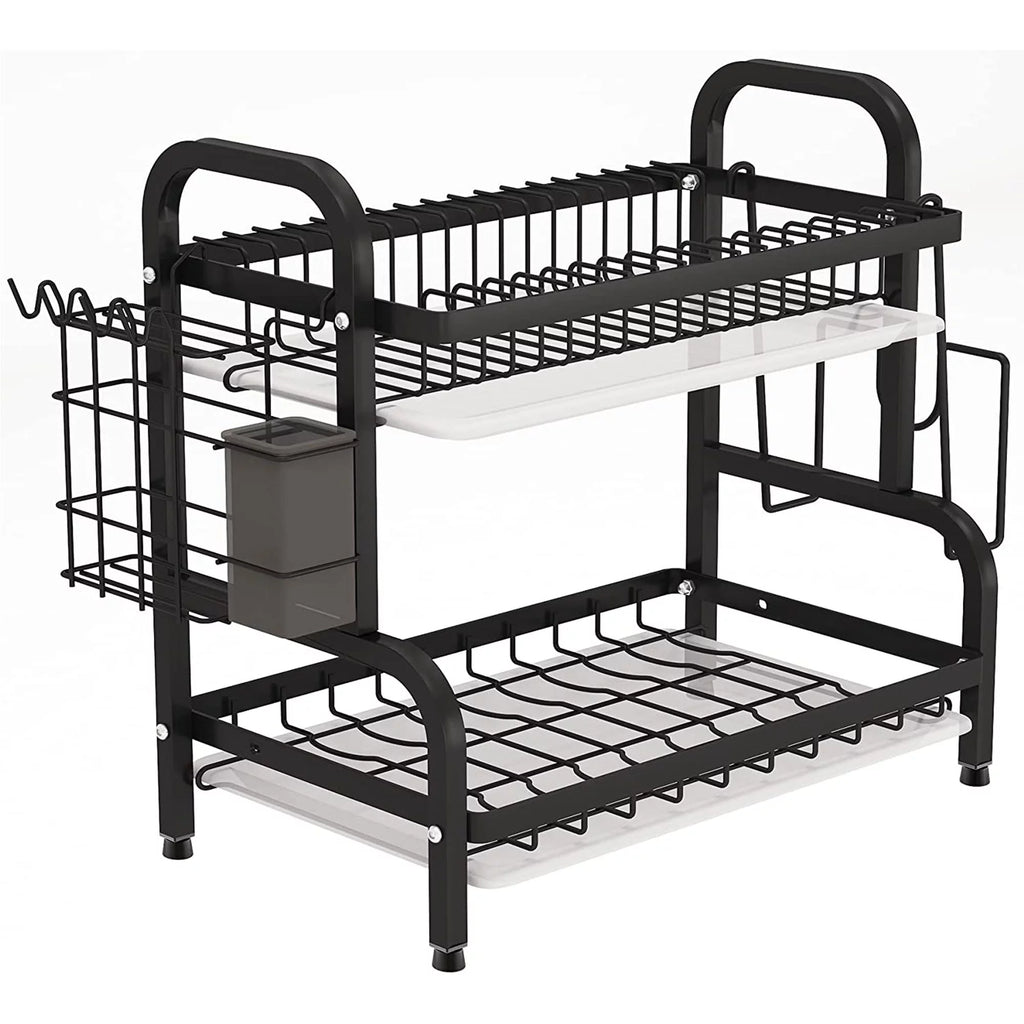 Adjustable 2-Tier Dish Drying Rack with Cutting Board Holder Z886698