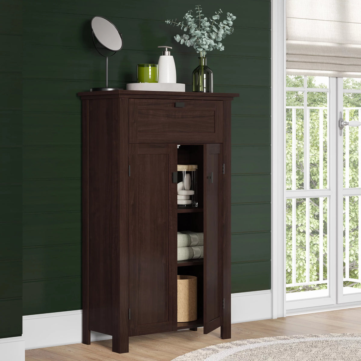 Two-Door Floor Cabinet, Dark Woodgrain O374