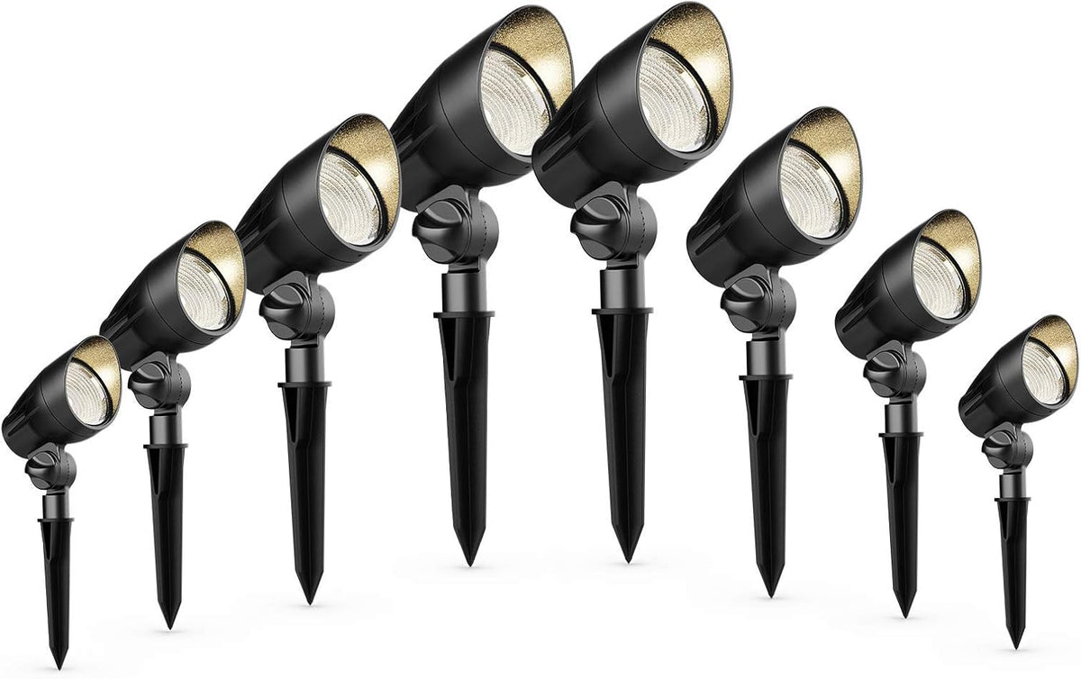 Halogen 50W Outdoor Spot Lights Waterproof Low Voltage Lighting with Spike Stand, 8 Pack E5597