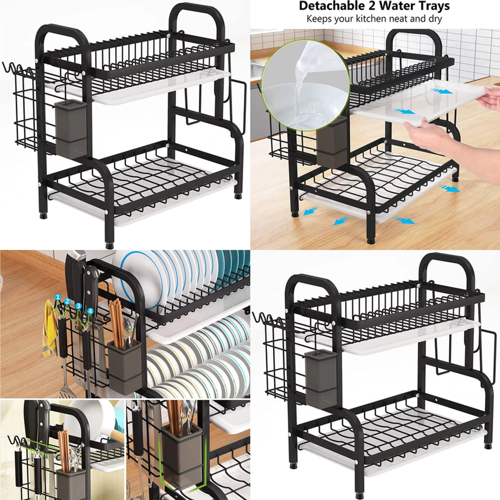 Adjustable 2-Tier Dish Drying Rack with Cutting Board Holder Z886698