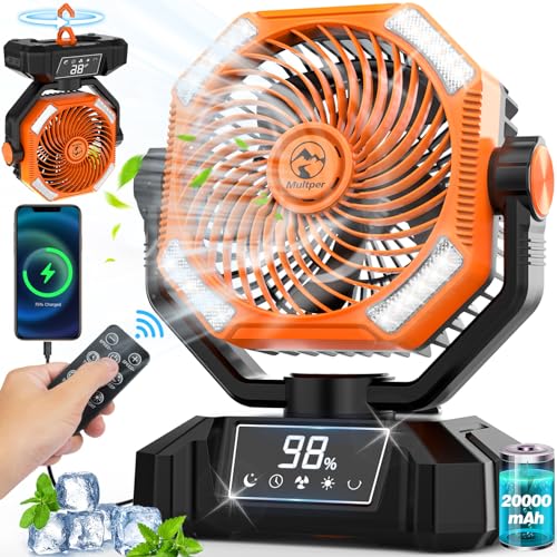 20000mAh Rechargeable Battery Powered Camping Fan with LED Lantern E124