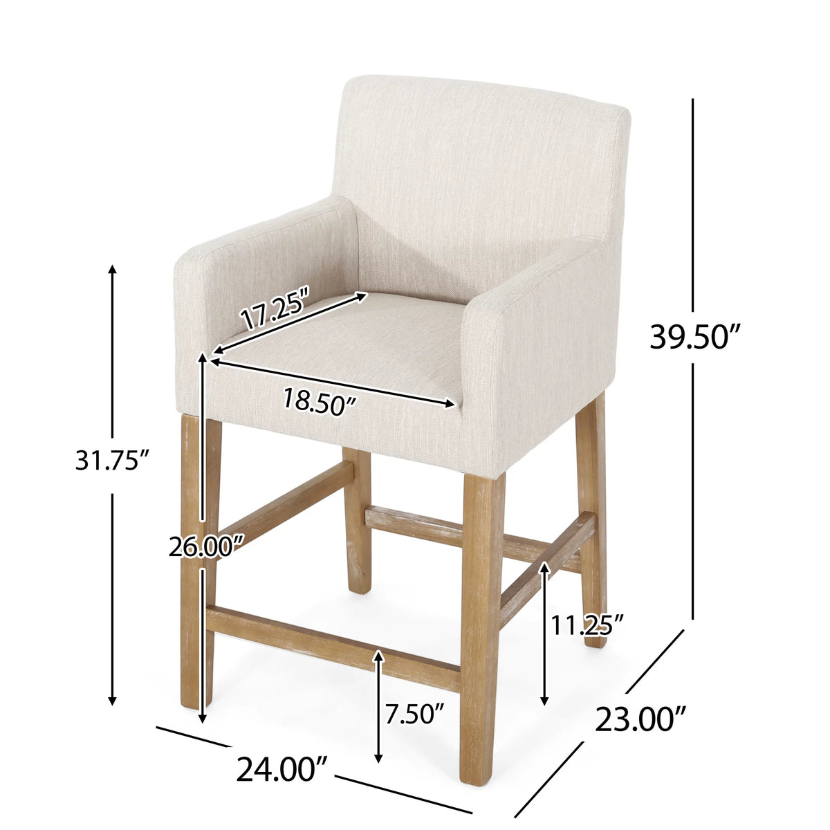 Beige Fabric Upholstered Wood 26 inch Counter Stools Set of 2 T65765