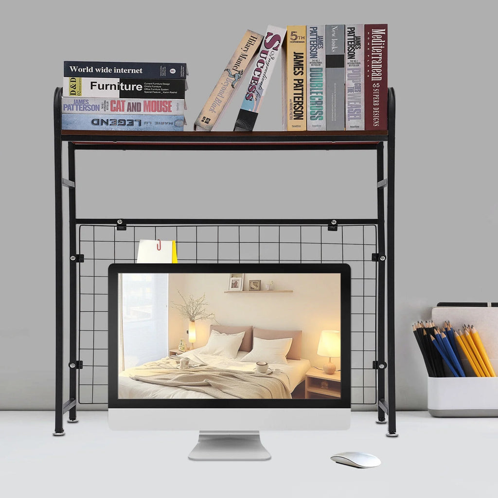 Black Bookshelf with Grid Desk Storage Shelf I5074