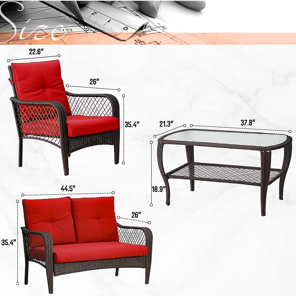 4 Pieces Rattan Patio Conversation Set R4078