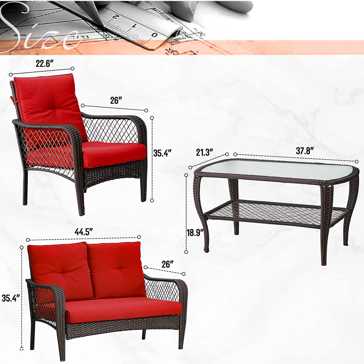 4 Pieces Rattan Patio Conversation Set R4078