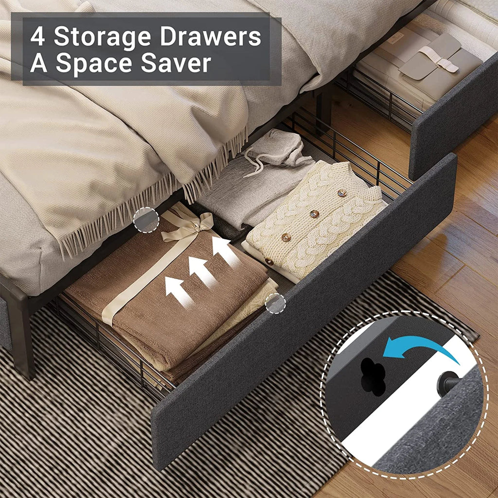 LED Queen Bed Frame with Storage Headboard and Drawers Q12358