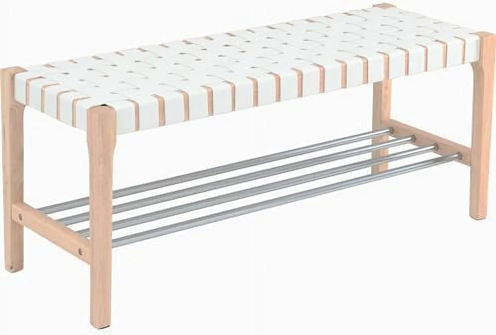 Brown Woven Straps Entryway Bench R215140