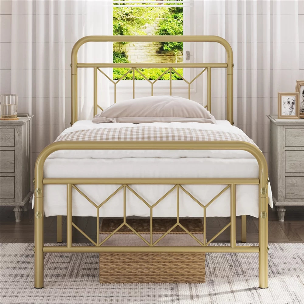 Twin XL Antique Gold Metal Platform Bed X710