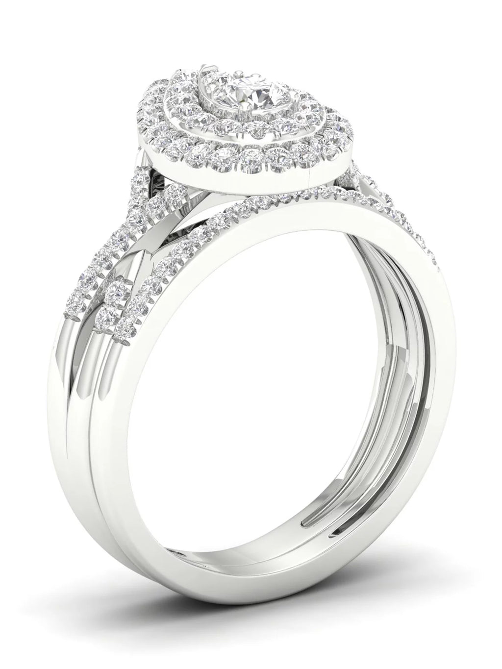 1/2Ct TDW Diamond 10k White Gold Pear Shape Halo Bridal Set C841749