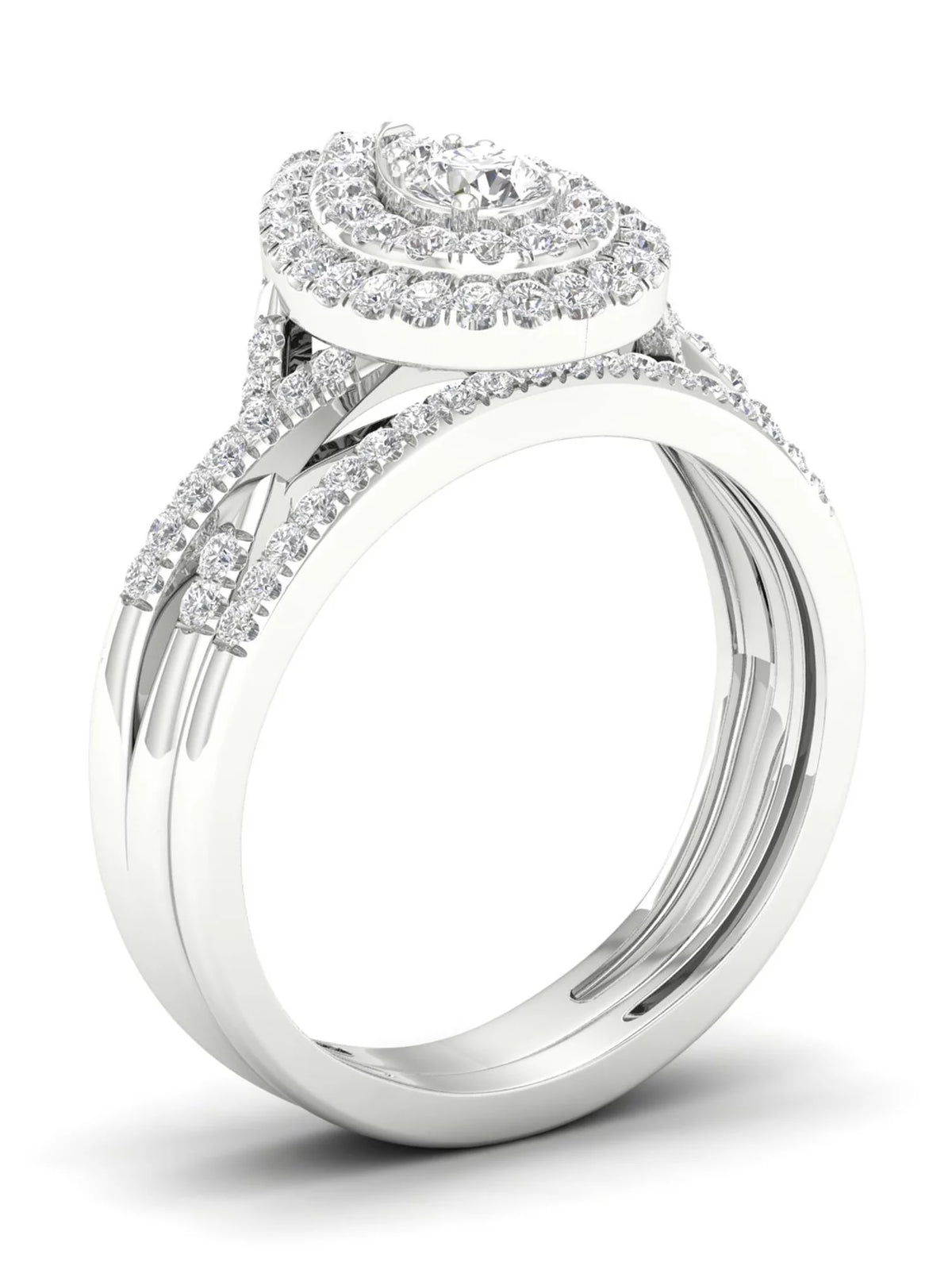 1/2Ct TDW Diamond 10k White Gold Pear Shape Halo Bridal Set C841749