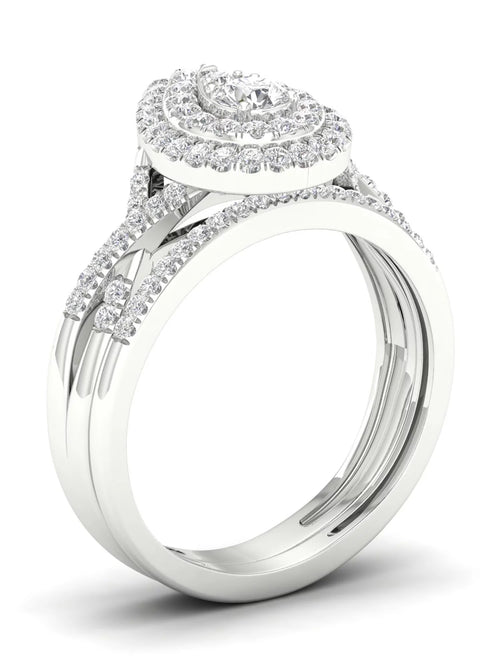 1/2Ct TDW Diamond 10k White Gold Pear Shape Halo Bridal Set C841749
