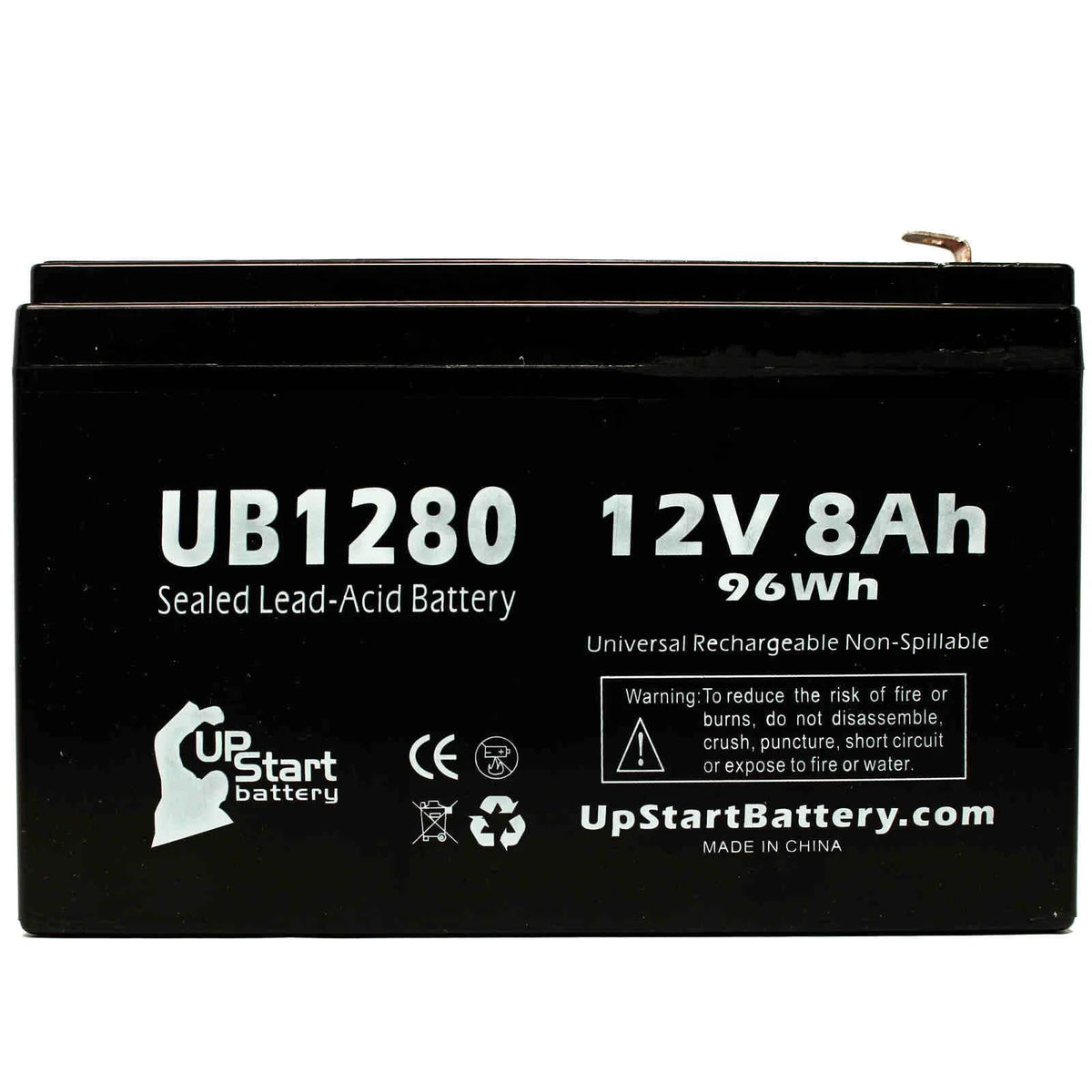 2x Pack Sealed Lead Acid Battery (12V, 8Ah, 8000mAh, F1 Terminal, AGM) with 4 F1 to F2 Terminal Adapters D239145