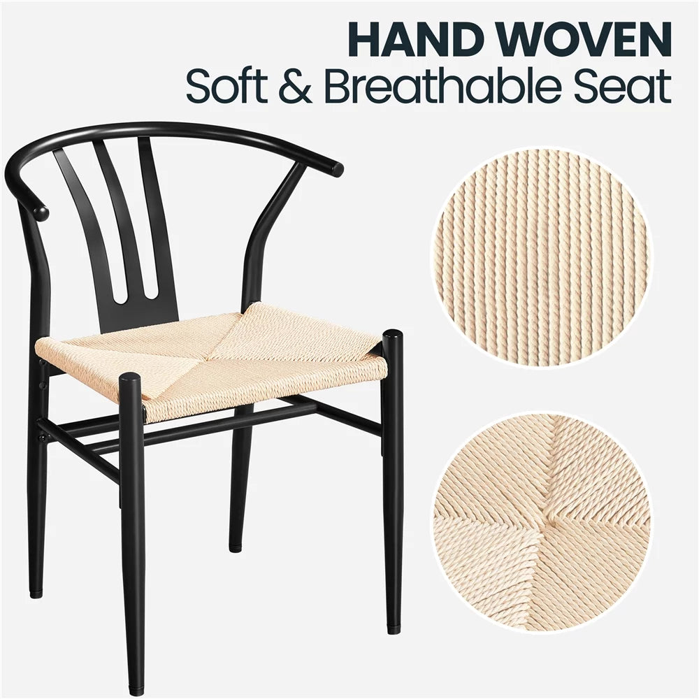 2PCS Weave Modern Dining Chair with Metal Frame, Black P78414
