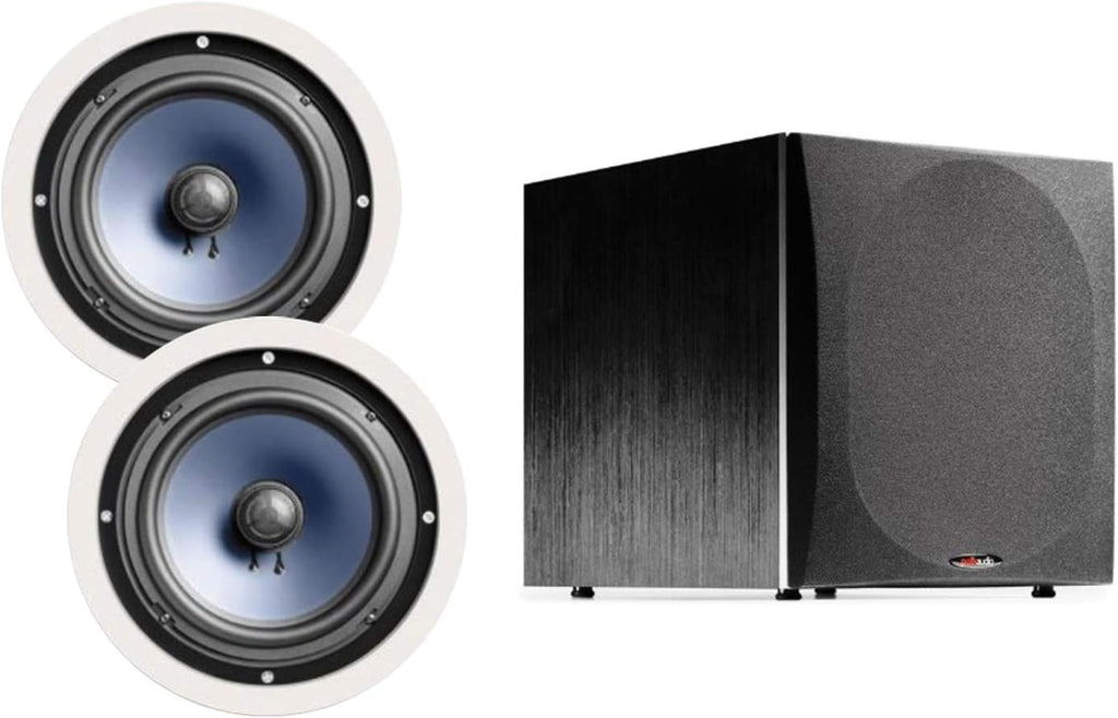 8-inch 2-way In-ceiling Speakers Set of 2 with 12-inch Powered Subwoofer O22589