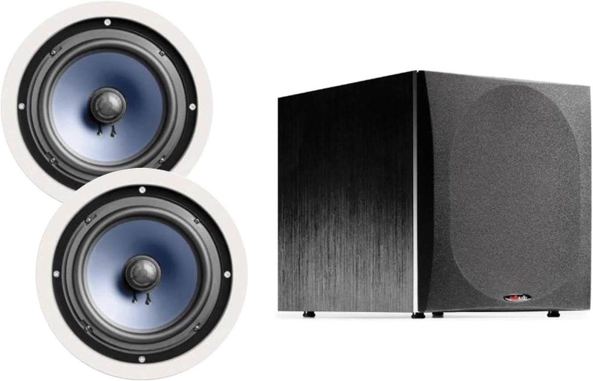 8-inch 2-way In-ceiling Speakers Set of 2 with 12-inch Powered Subwoofer O22589