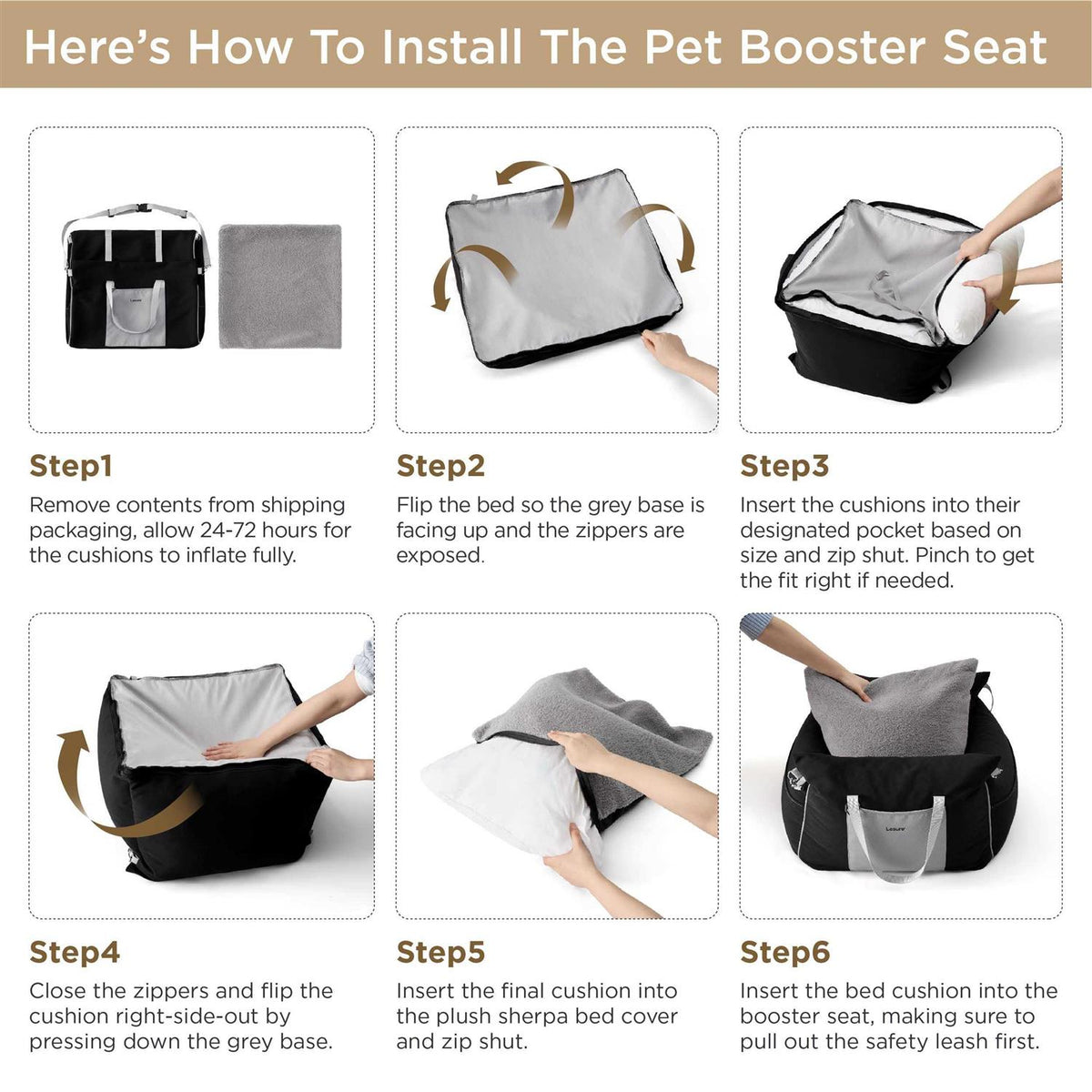 Small Dog Car Seat with Storage Pockets and Safety Leash U903