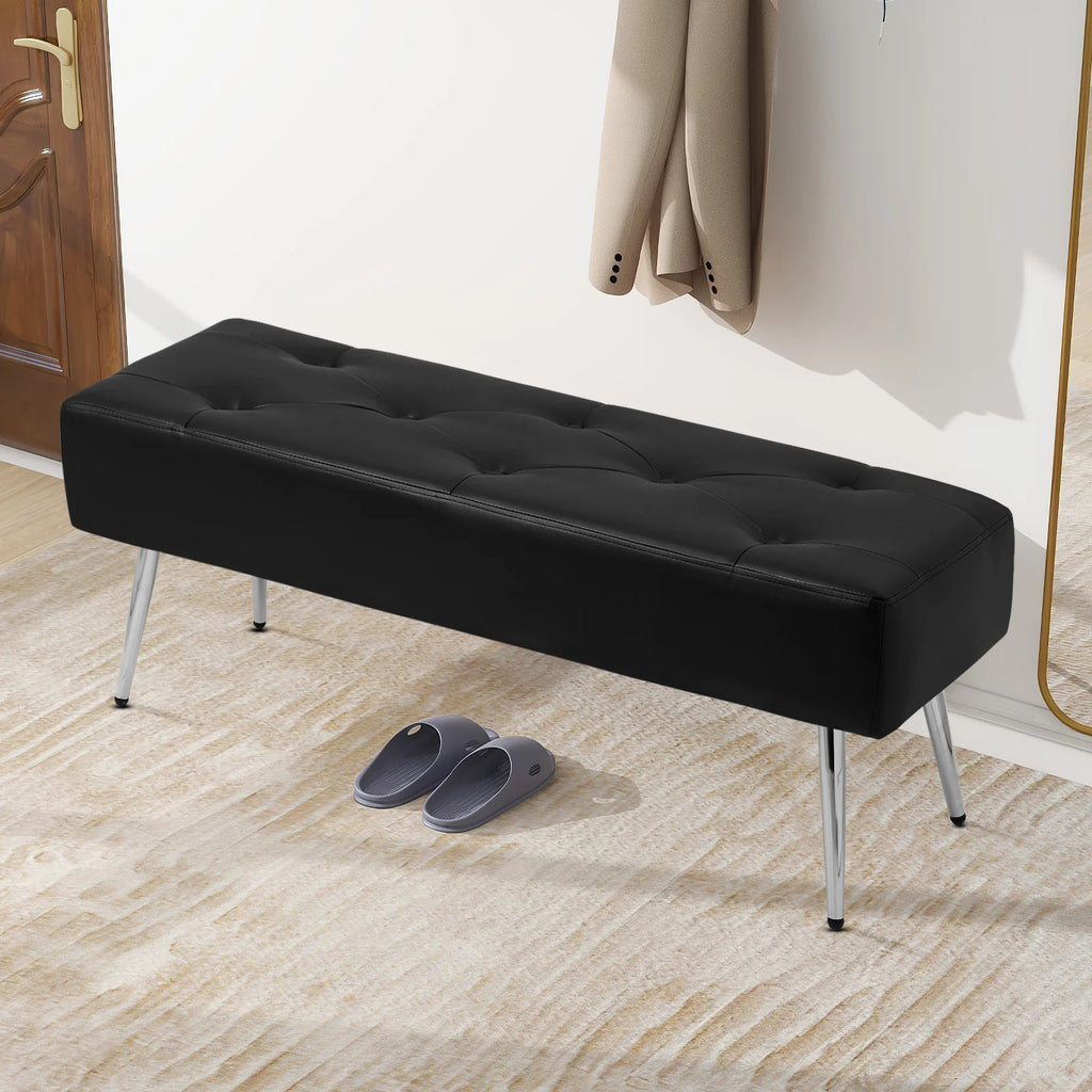 Black Faux PU Leather Tufted Ottoman Bench M17589
