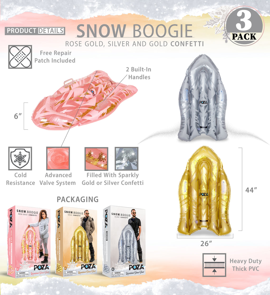 Inflatable Snow Sled Set of 3, Rose Gold, Gold, and Silver, 44 Inch M30081