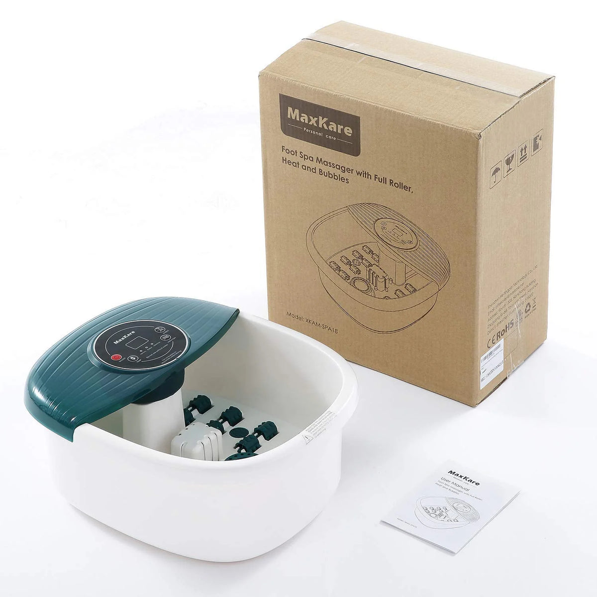 Foot Spa Bath Massager with Heat, Bubbles, Vibration, 16 Detachable Massage Rollers Y673