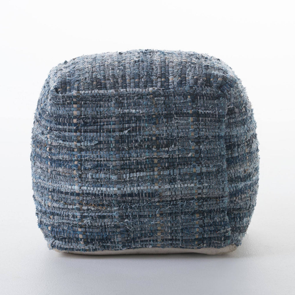 Blue Fabric Pouf Ottoman E3581