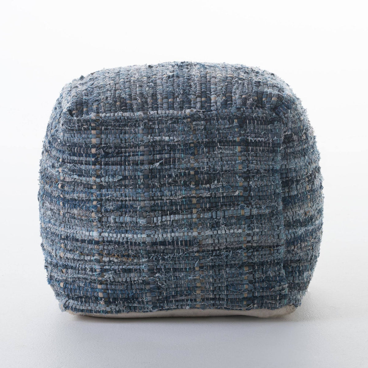 Blue Fabric Pouf Ottoman E3581