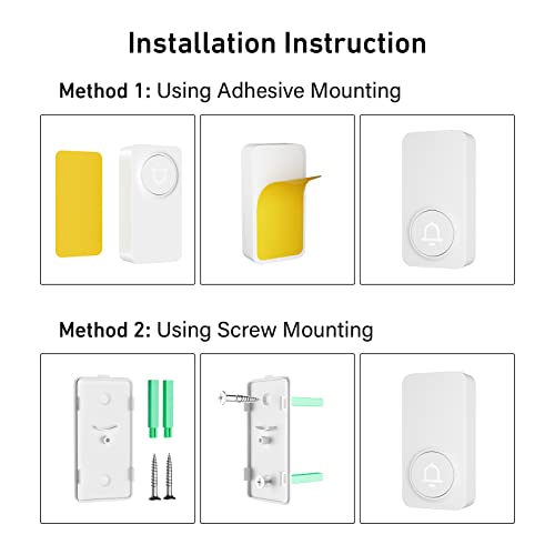 Wireless Doorbell with 2 Receiver, 1000ft Range, Waterproof, White M727