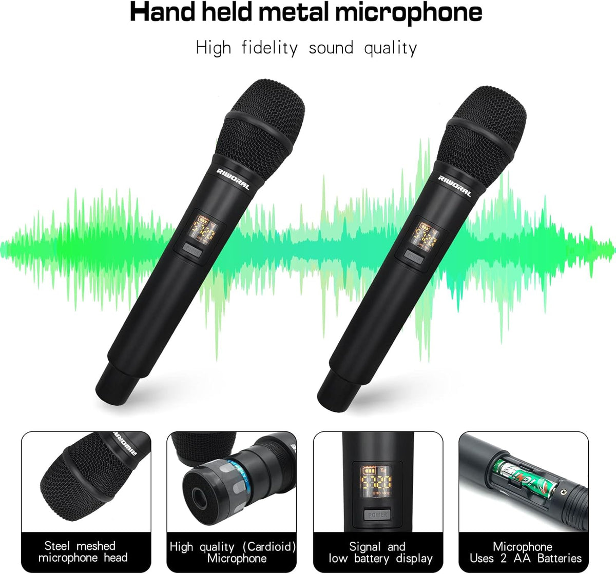 Wireless Microphone System with Dual UHF Cordless Handheld Dynamic Mic C824647