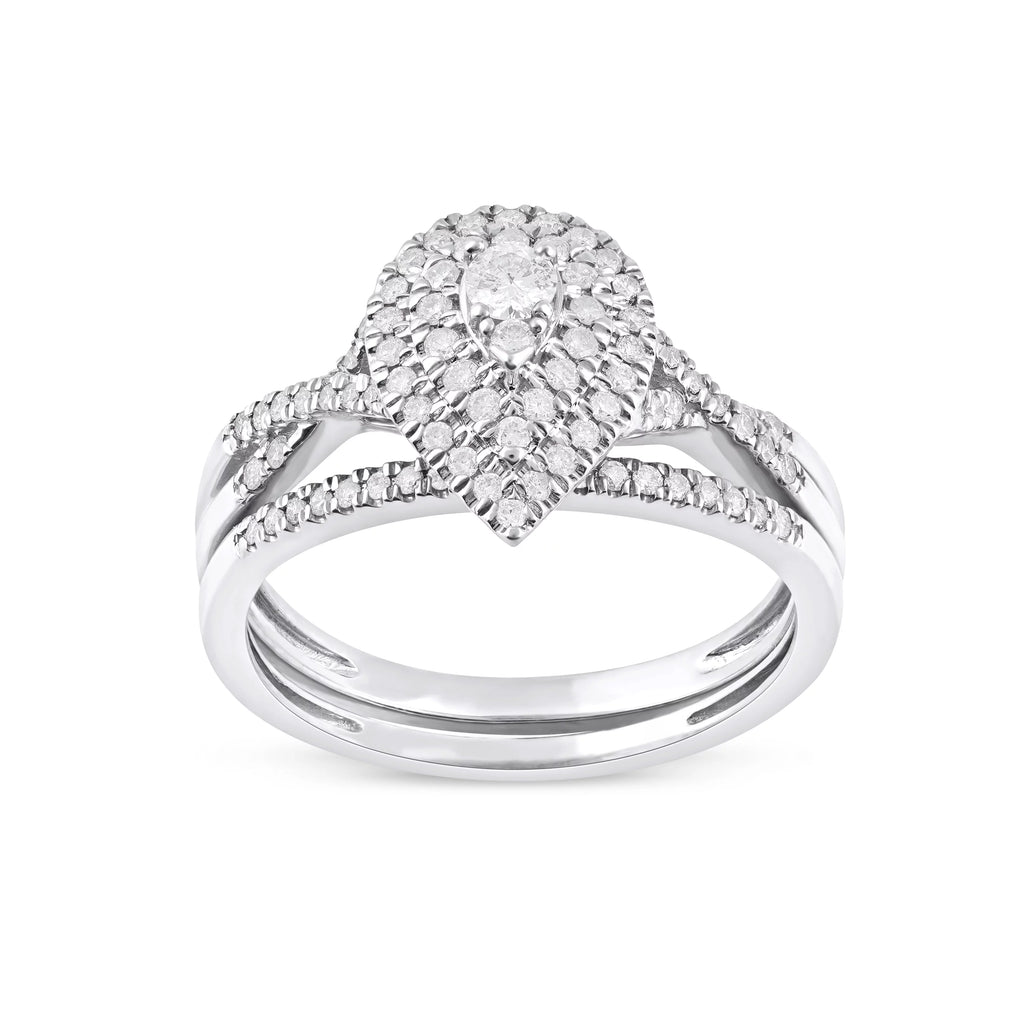1/2Ct TDW Diamond 10k White Gold Pear Shape Halo Bridal Set C841749