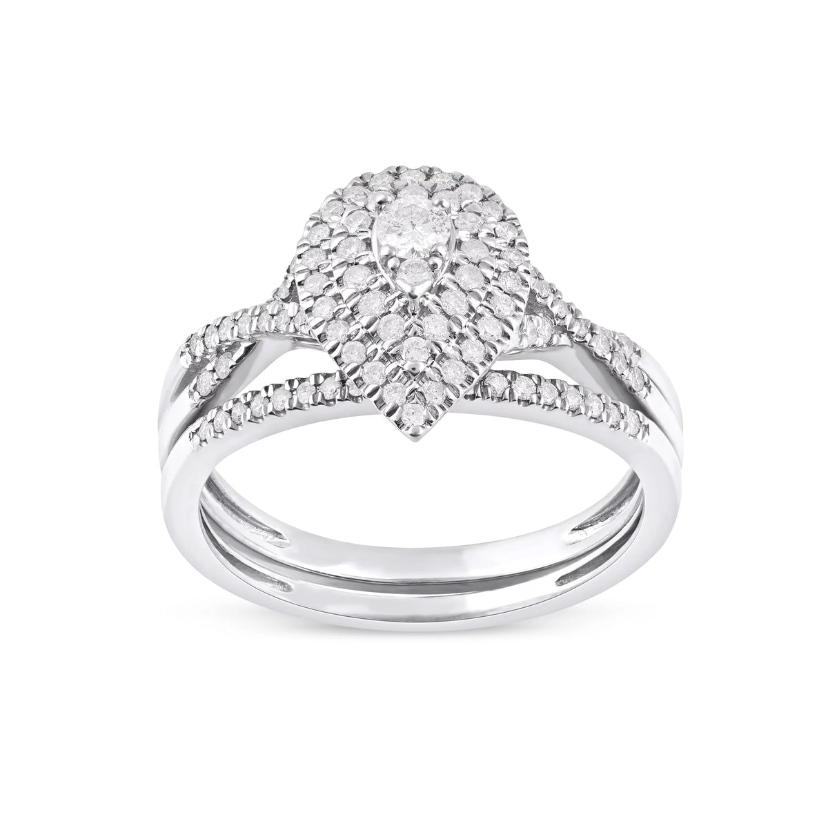 1/2Ct TDW Diamond 10k White Gold Pear Shape Halo Bridal Set C841749
