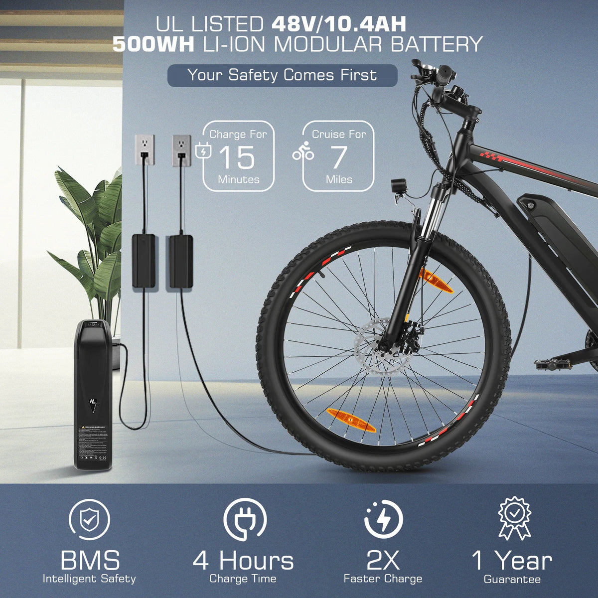 Electric Bike 26 500W 48V 10.4Ah 19.8MPH T823