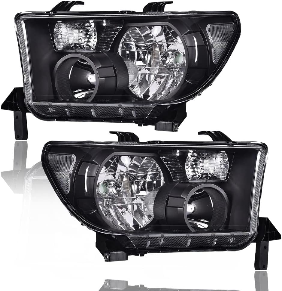 Headlights for 2007-2013 Toyota Tundra 2008-2017 Sequoia, Left+Right Clear Lens Chrome Housing Amber Reflector N55347