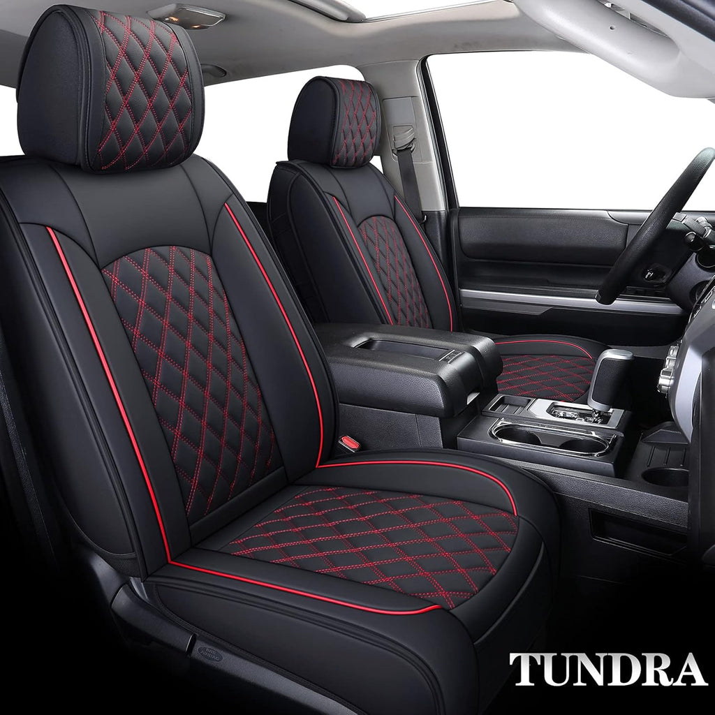 Black Leather Seat Covers for Toyota Tundra Crewmax Double Cab Split Bench 40/60 5 PCS Full Set T9924